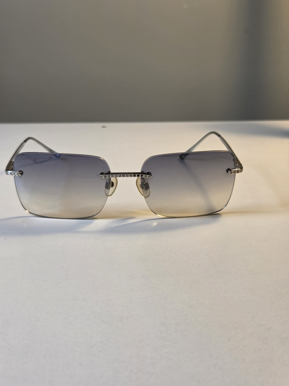 CHANEL Rimless Sunglasses Silver with Blue Gradient Lenses - Picture 4 of 14